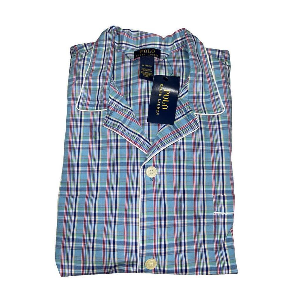 Polo Ralph Lauren 100% Cotton Pajama Shirt Blue Plaid MENS SIZE XL